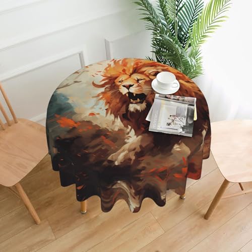 HHGFASD Runde dekorative Tischdecke, Motiv: Der wütende Löwe, 152,4 cm, für Innen- und Außenbereich, Partys, Hochzeiten von HHGFASD