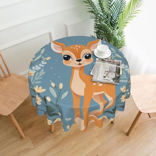 HHGFASD Runde dekorative Tischdecke, Rehkitzmuster, 152,4 cm, für Innen- und Außenbereich, Partys, Hochzeiten von HHGFASD