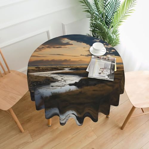 HHGFASD Runde dekorative Tischdecke mit Fluss- und Unifarben-Muster, für Innen- und Außenbereich, Partys, Hochzeiten von HHGFASD