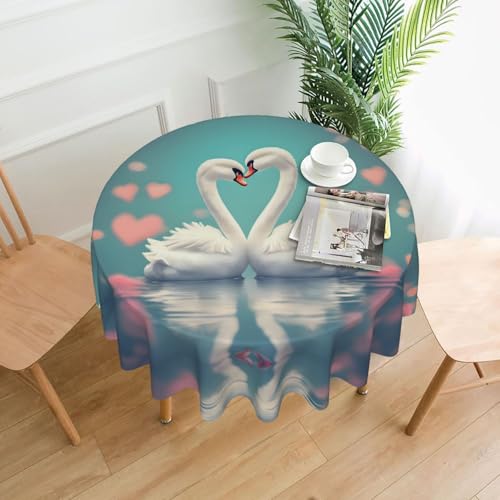 HHGFASD Runde dekorative Tischdecke mit Schwanenmotiv, 152,4 cm, für Innen- und Außenbereich, Partys, Hochzeiten von HHGFASD