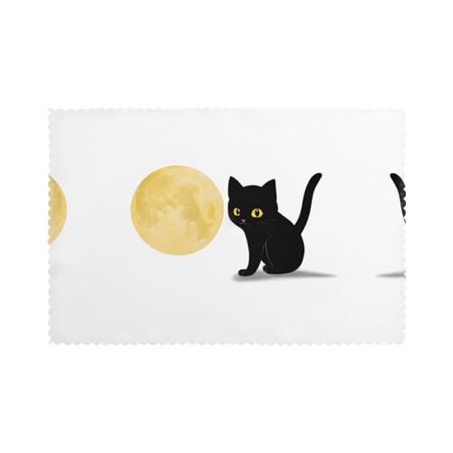 Tischsets für Esstisch, 30,5 x 45,7 cm, Motiv: HHGFASD Mond, schwarze Katze, für Hotel-Familienbankett, 6 Stück Tischsets für Esstisch, 30,5 x 45,7 cm, Motiv: HHGFASD Mond, schwarze Katze, für Hotel-Familienbankett, 6 Stück von HHGFASD