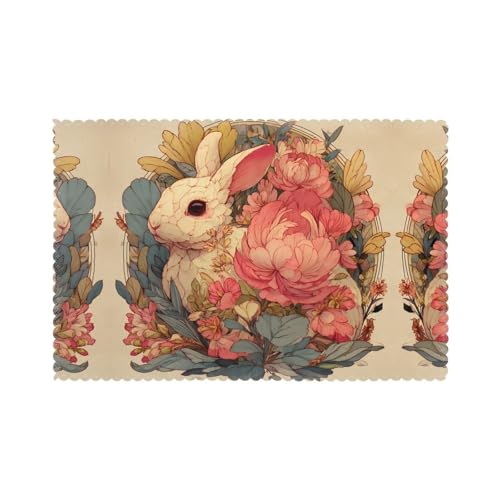 Tischsets für den Esstisch, 30,5 x 45,7 cm, HHGFASD Blume, Kaninchenmuster, für Hotel-Familienbankett, 6 Stück Tischsets für den Esstisch, 30,5 x 45,7 cm, HHGFASD Blume, Kaninchenmuster, für Hotel-Familienbankett, 6 Stück von HHGFASD