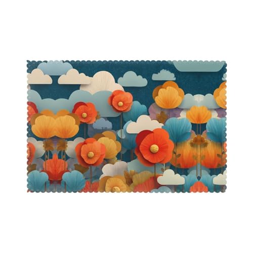 Tischsets für den Esstisch, 30,5 x 45,7 cm, HHGFASD Blumen in den Wolken, Muster, für Hotel-Familienbankett, 6 Stück Tischsets für den Esstisch, 30,5 x 45,7 cm, HHGFASD Blumen in den Wolken, Muster, für Hotel-Familienbankett, 6 Stück von HHGFASD