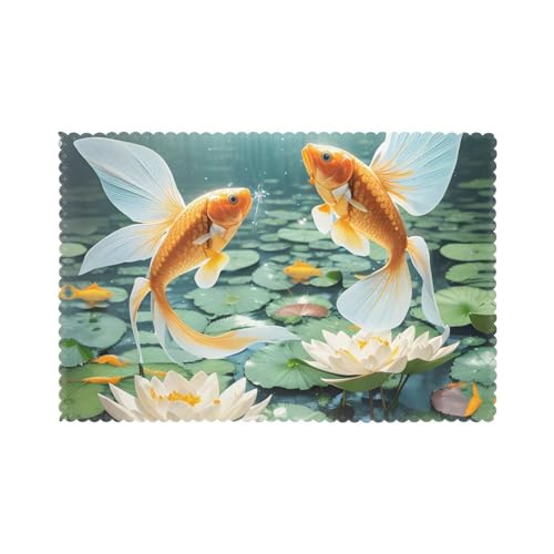 Tischsets für den Esstisch, 30,5 x 45,7 cm, HHGFASD Goldfisch und Lotus-Muster, für Hotel-Familienbankett, 6 Stück von HHGFASD