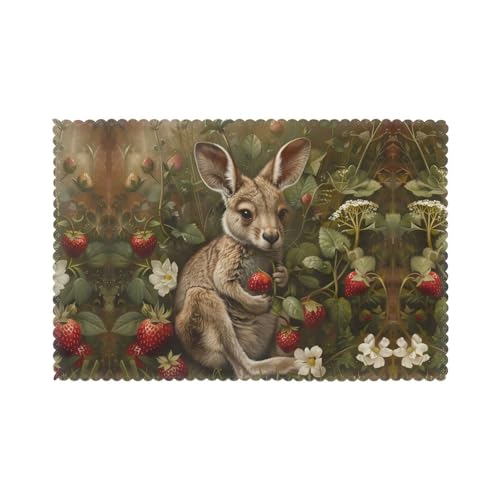 Tischsets für den Esstisch, 30,5 x 45,7 cm, HHGFASD Känguru im Erdbeerblumenmuster, für Hotel-Familienbankett, 6 Stück Tischsets für den Esstisch, 30,5 x 45,7 cm, HHGFASD Känguru im Erdbeerblumenmuster, für Hotel-Familienbankett, 6 Stück von HHGFASD