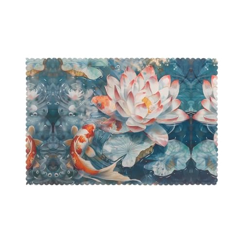 Tischsets für den Esstisch, 30,5 x 45,7 cm, HHGFASD Koi spielt Lotus-Muster für Hotel, Familienbankett, 6 Stück Tischsets für den Esstisch, 30,5 x 45,7 cm, HHGFASD Koi spielt Lotus-Muster für Hotel, Familienbankett, 6 Stück von HHGFASD