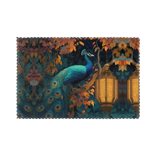 Tischsets für den Esstisch, 30,5 x 45,7 cm, HHGFASD Pfau auf Laterne, Muster für Hotel, Familienbankett, 6 Stück Tischsets für den Esstisch, 30,5 x 45,7 cm, HHGFASD Pfau auf Laterne, Muster für Hotel, Familienbankett, 6 Stück von HHGFASD