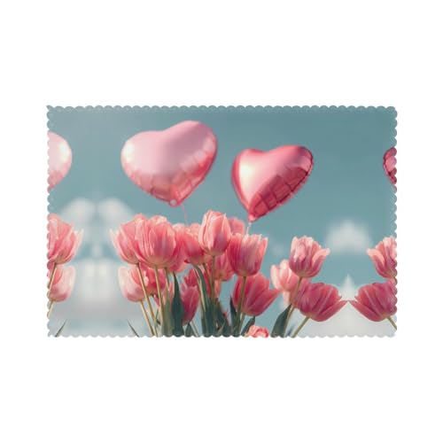 Tischsets für den Esstisch, 30,5 x 45,7 cm, HHGFASD Tulpen mit herzförmigen Luftballons, für Hotel-Familienbankett, 6 Stück Tischsets für den Esstisch, 30,5 x 45,7 cm, HHGFASD Tulpen mit herzförmigen Luftballons, für Hotel-Familienbankett, 6 Stück von HHGFASD