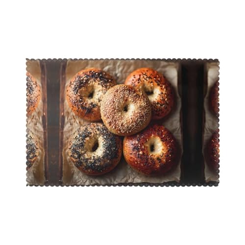 Tischsets für den Esstisch, 30,5 x 45,7 cm, HHGFASD frisch gebackene Bagels, Muster für Hotel, Familienbankett, 6 Stück Tischsets für den Esstisch, 30,5 x 45,7 cm, HHGFASD frisch gebackene Bagels, Muster für Hotel, Familienbankett, 6 Stück von HHGFASD