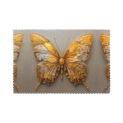 Tischsets für den Esstisch, 30,5 x 45,7 cm, HHGFASD goldenes Schmetterlingsmuster, für Hotel-Familienbankett, 6 Stück Tischsets für den Esstisch, 30,5 x 45,7 cm, HHGFASD goldenes Schmetterlingsmuster, für Hotel-Familienbankett, 6 Stück von HHGFASD