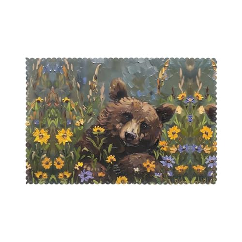 Tischsets für den Esstisch, 30,5 x 45,7 cm, Motiv: HHGFASD Bär in den Wildblumen, für Hotel-Familienbankett, 6 Stück Tischsets für den Esstisch, 30,5 x 45,7 cm, Motiv: HHGFASD Bär in den Wildblumen, für Hotel-Familienbankett, 6 Stück von HHGFASD