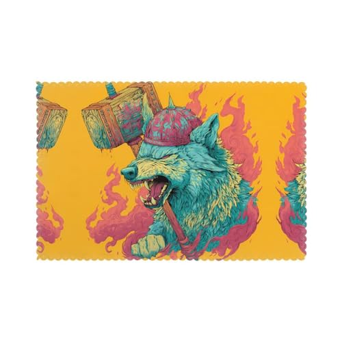 Tischsets für den Esstisch, 30,5 x 45,7 cm, Motiv: HHGFASD Der Wolf mit einem Hammer, für Hotel-Familienbankett, 6 Stück Tischsets für den Esstisch, 30,5 x 45,7 cm, Motiv: HHGFASD Der Wolf mit einem Hammer, für Hotel-Familienbankett, 6 Stück von HHGFASD
