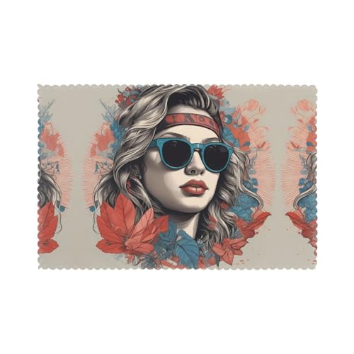 Tischsets für den Esstisch, 30,5 x 45,7 cm, Motiv: HHGFASD Rock-Lady, für Hotel, Familienbankett, 6 Stück Tischsets für den Esstisch, 30,5 x 45,7 cm, Motiv: HHGFASD Rock-Lady, für Hotel, Familienbankett, 6 Stück von HHGFASD