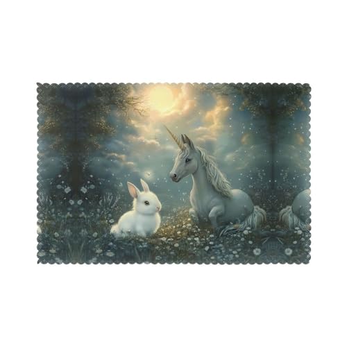 Tischsets für den Esstisch, 30,5 x 45,7 cm, Motiv: HHGFASD der Hase und das Einhorn, für Hotel-Familienbankett, 6 Stück Tischsets für den Esstisch, 30,5 x 45,7 cm, Motiv: HHGFASD der Hase und das Einhorn, für Hotel-Familienbankett, 6 Stück von HHGFASD
