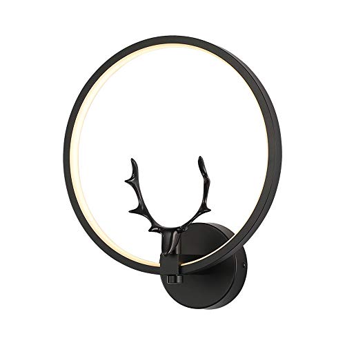 HHKQ Moderne Ring Wandleuchte, Minimalistische LED Schlafzimmer Nachttischlampe Kreative Nordic Hirsche Wandlampe für Wohnzimmer Gang Treppe Innenbeleuchtung,Schwarz,Warm Light von LANMOU