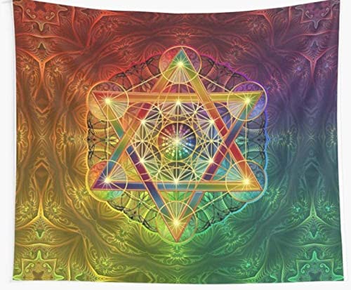 HHLSS An der Wand befestigter 150 x 250 cm er Wandteppich Metatron-Würfel mit Merkaba und Blume des Lebens, Wandteppich, Strandtuch, Decke, Picknick, Yogamatte, Dekoration von HHLSS