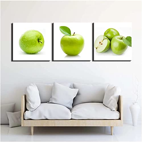 HHLSS Wandbilder 3 Stück 40x40 cm Rahmenlos Stillleben Obst Apfelgrün 3 Stück Drucke und Poster Heimtextilien Kunst Wohnzimmer Wandbilder von HHLSS