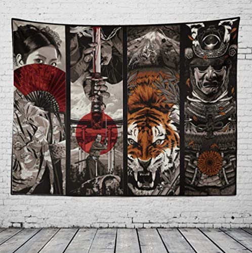 Tapisserie 150 x 200 cm Samurai Geisha Tiger Tapisserie Wandverkleidung Wandbehang Tapisserie Wandteppich Bauernhaus Wohnkultur Boho-Dekor von HHLSS