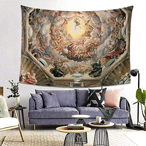 Wandteppich 150 x 200 cm Sixtinische Kapelle Decke Michelangelo Wandteppich Decke Tischdecke Renaissance Wolken Himmel Wandteppich Polyester Picknickdecke von HHLSS