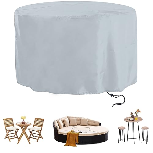 Gartenmöbel Abdeckung,75x70cm Grau Abdeckplane für Gartenmöbel Rund,420D Oxford Gewebe Schutzhülle Rund Gartentisch Abdeckung,Schneeschutz Wasserdicht Anti-UV,für Gartentisch Sitzgruppe Möbelsets von HHMYSH