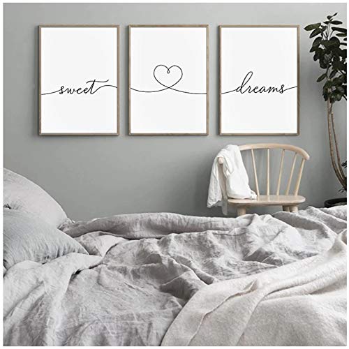 HHONG Schwarz Weiß Sweet Dream Leinwand Poster Text Zitate Drucke Malerei Moderne Schlafzimmer Dekoration Bild Wandkunst 40x60cm / 15.7 ”x23.6” x3 kein Rahmen von HHONG