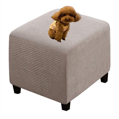 HHONGWYT Hockerbezug Quadratisch/Rechteckig 40x40/50x50 Bezug Ottomane Schonbezug Hocker Hussen für Fußhocker Stretch Ottomane Abdeckung Bezug Sitzauflagen Hockerabdeckung,Taupe,1small von HHONGWYT