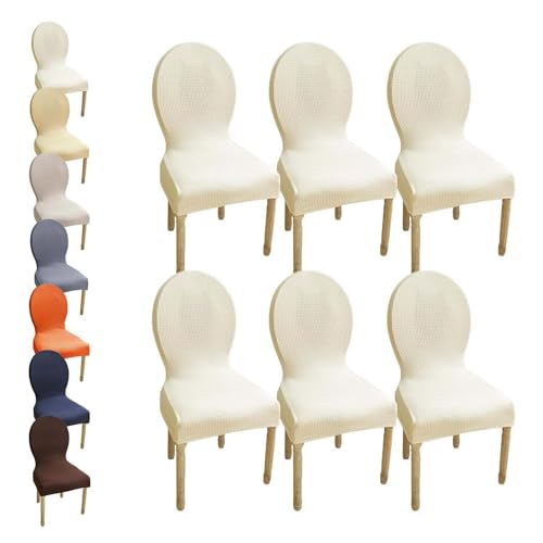 HHONGWYT Stretch Stuhlbezüge mit Runder Rückenlehne Nicht Universell Rund Rückenlehne Stuhlhussen Stuhlüberzug Ohne Armlehne Hölzern Stuhlschonbezug StuhlAbdeckung Waschbar,A1,6PCS von HHONGWYT