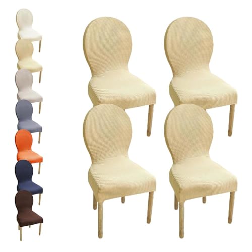 HHONGWYT Stretch Stuhlbezüge mit Runder Rückenlehne Nicht Universell Rund Rückenlehne Stuhlhussen Stuhlüberzug Ohne Armlehne Hölzern Stuhlschonbezug StuhlAbdeckung Waschbar,A14,4PCS von HHONGWYT