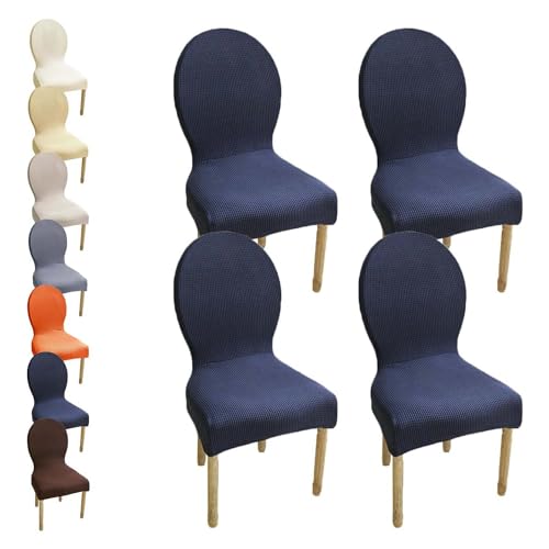 HHONGWYT Stretch Stuhlbezüge mit Runder Rückenlehne Nicht Universell Rund Rückenlehne Stuhlhussen Stuhlüberzug Ohne Armlehne Hölzern Stuhlschonbezug StuhlAbdeckung Waschbar,A15,4PCS von HHONGWYT