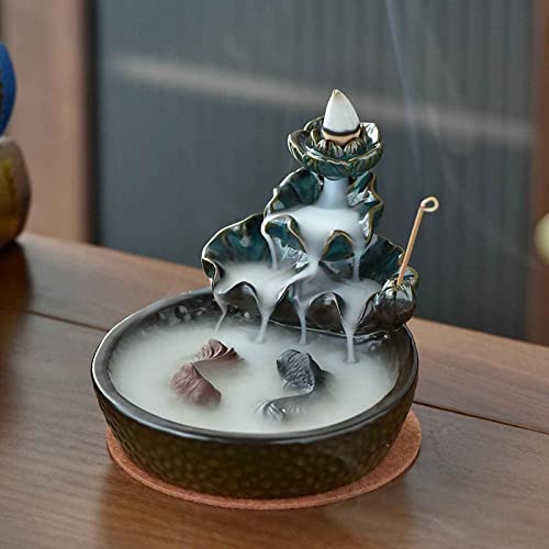 HHORB Keramik-Räuchergefäß Lotus Teich Rückfluss Fisch Rauch Wasserfall Räucherstäbchenhalter Geschenk Ornamente Kreative Wohnkultur von HHORB