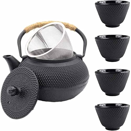 HHORB Teekannen-Set 1,2 l (42 oz) Gusseisen schwarz Japanisches mattiertes Wasser-Teekannen-Set, Edelstahl-Sieb für lose Blatt- und Blütentees von HHORB