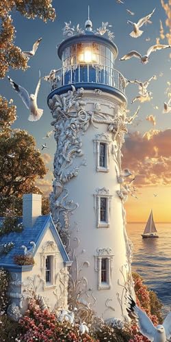 5D Diamond Painting Erwachsene, Diamant Malerei Kinder Anfänger, DIY Leuchtturm Möwe Diamant Painting Bilder Erwachsene Bastelset Geeignet Als Geschenk, Zur Entspannung und Als Wanddeko 80x160cm y-107 von HHQGOUYG