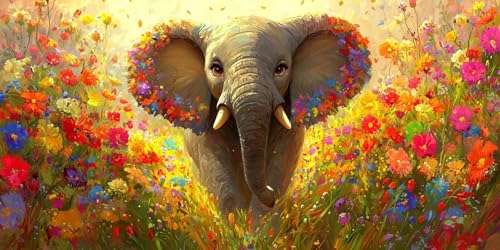 Blumen Elefanten Diamond Painting Erwachsene, 5D Diamant Kunst Kinder Kits, DIY Erwachsene Mosaikherstellung Basteln Diamant Malerei Bilder Set für Weihnachten Wanddekoration, Geschenke 70x140cm t-332 von HHQGOUYG