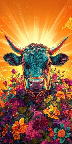 Blumen Kuh Diamond Painting Erwachsene, 5D Diamant Kunst Kinder Kits, DIY Erwachsene Mosaikherstellung Basteln Diamant Malerei Bilder Set für Weihnachten Wanddekoration, Geschenke 100x200cm t-377 von HHQGOUYG
