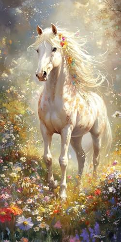 Blumen Pferde Diamond Painting Erwachsene, 5D Diamant Kunst Kinder Kits, DIY Erwachsene Mosaikherstellung Basteln Diamant Malerei Bilder Set für Weihnachten Wanddekoration, Geschenke 60x120cm t-353 von HHQGOUYG
