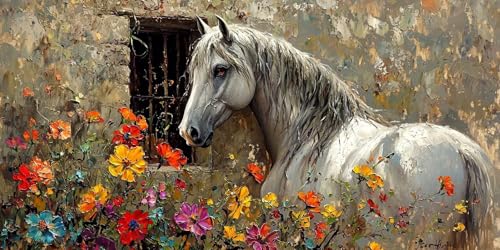 Blumen Pferde Diamond Painting Erwachsene, 5D Diamant Kunst Kinder Kits, DIY Erwachsene Mosaikherstellung Basteln Diamant Malerei Bilder Set für Weihnachten Wanddekoration, Geschenke 70x140cm t-373 von HHQGOUYG
