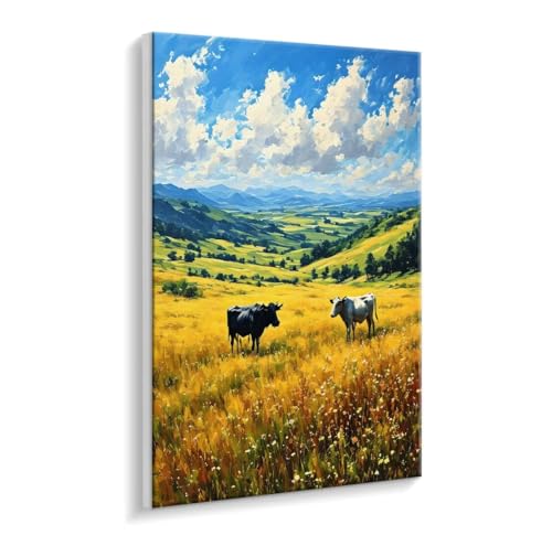 HHQGOUYG Malen Nach Zahlen Erwachsene - DIY Kuh Handgemalt Ölgemälde Kit für Anfänger, Mit 3 - Pinseln und Acrylfarbe Handgemalt öLgemäLde Kit Als Geschenk Heimdekoration 35 x 50 cm (Rahmenlos) t-613 von HHQGOUYG