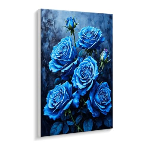 Malen Nach Zahlen Erwachsene - DIY Blaue Rose Handgemalt Ölgemälde Kit für Anfänger, Mit 3 - Pinseln und Acrylfarbe Handgemalt öLgemäLde Kit Als Geschenk Heimdekoration 35 x 50 cm (Rahmenlos) t-497 von HHQGOUYG