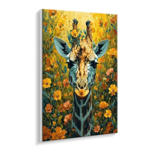 Malen Nach Zahlen Erwachsene - DIY Blumen Giraffe Handgemalt Ölgemälde Kit für Anfänger, Mit 3 - Pinseln und Acrylfarbe Handgemalt öLgemäLde Kit Als Geschenk Heimdekoration 70 x 90 cm (Rahmenlos) t377 von HHQGOUYG