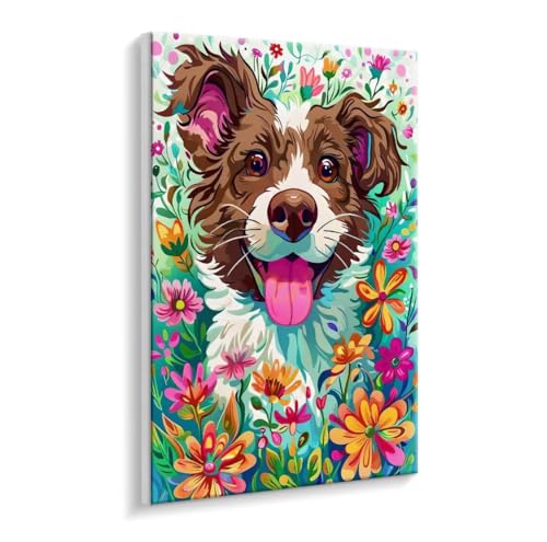 Malen Nach Zahlen Erwachsene - DIY Blumen Hunde Handgemalt Ölgemälde Kit für Anfänger, Mit 3 - Pinseln und Acrylfarbe Handgemalt öLgemäLde Kit Als Geschenk Heimdekoration 50 x 70 cm (Rahmenlos) t-383 von HHQGOUYG