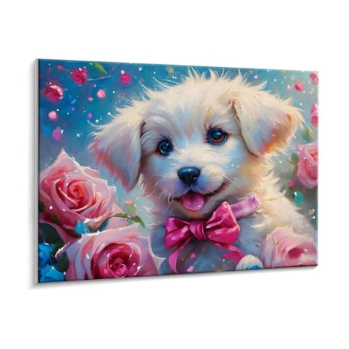 Malen Nach Zahlen Erwachsene - DIY Blumen Hunde Handgemalt Ölgemälde Kit für Anfänger, Mit 3 - Pinseln und Acrylfarbe Handgemalt öLgemäLde Kit Als Geschenk Heimdekoration 70 x 90 cm (Rahmenlos) t-365 von HHQGOUYG