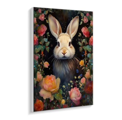 Malen Nach Zahlen Erwachsene - DIY Blumen Kaninchen Handgemalt Ölgemälde Kit für Anfänger, Mit 3 - Pinseln und Acrylfarbe Handgemalt öLgemäLde Kit Als Heimdekoration 50 x 70 cm (Rahmenlos) t-373 von HHQGOUYG