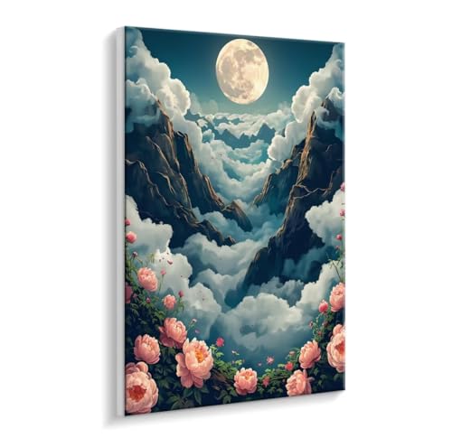 Malen Nach Zahlen Erwachsene - DIY Blumen Vollmond Handgemalt Ölgemälde Kit für Anfänger, Mit 3 - Pinseln und Acrylfarbe Handgemalt öLgemäLde Kit Als Heimdekoration 50 x 70 cm (Rahmenlos) t-349 von HHQGOUYG