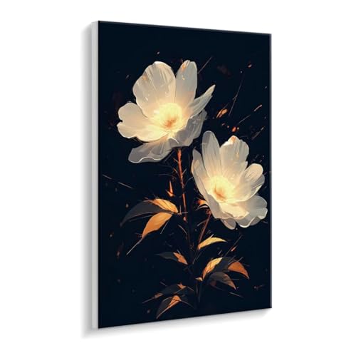 Malen Nach Zahlen Erwachsene - DIY Blumen weiß Handgemalt Ölgemälde Kit für Anfänger, Mit 3 - Pinseln und Acrylfarbe Handgemalt öLgemäLde Kit Als Geschenk Heimdekoration 50 x 70 cm (Rahmenlos) t-345 von HHQGOUYG