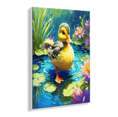 Malen Nach Zahlen Erwachsene - DIY Ente Handgemalt Ölgemälde Kit für Anfänger, Mit 3 - Pinseln und Acrylfarbe Handgemalt öLgemäLde Kit Als Geschenk Heimdekoration 50 x 70 cm (Rahmenlos) t-799 von HHQGOUYG