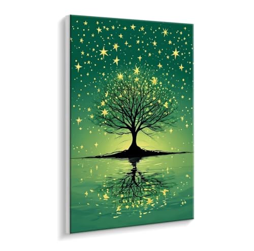Malen Nach Zahlen Erwachsene - DIY Grün Baum Handgemalt Ölgemälde Kit für Anfänger, Mit 3 - Pinseln und Acrylfarbe Handgemalt öLgemäLde Kit Als Geschenk Heimdekoration 70 x 90 cm (Rahmenlos) t-533 von HHQGOUYG