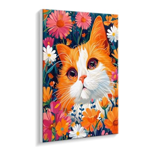 Malen Nach Zahlen Erwachsene - DIY Katze Blumen Handgemalt Ölgemälde Kit für Anfänger, Mit 3 - Pinseln und Acrylfarbe Handgemalt öLgemäLde Kit Als Geschenk Heimdekoration 50 x 70 cm (Rahmenlos) t-545 von HHQGOUYG