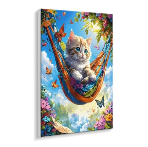 Malen Nach Zahlen Erwachsene - DIY Katze Schmetterling Handgemalt Ölgemälde Kit für Anfänger, Mit 3 - Pinseln und Acrylfarbe Handgemalt öLgemäLde Kit Als Heimdekoration 35 x 50 cm (Rahmenlos) t-551 von HHQGOUYG