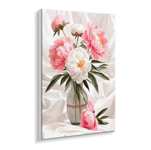 Malen Nach Zahlen Erwachsene - DIY Peonien Blumen Handgemalt Ölgemälde Kit für Anfänger, Mit 3 - Pinseln und Acrylfarbe Handgemalt öLgemäLde Kit Als Geschenk Heimdekoration 50 x 70 cm (Rahmenlos) t599 von HHQGOUYG