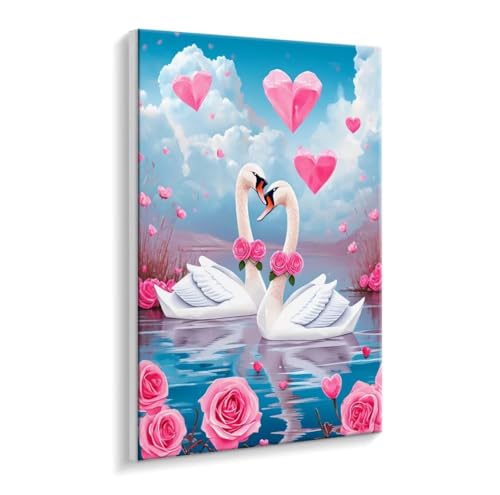Malen Nach Zahlen Erwachsene - DIY Schwan Romantik Handgemalt Ölgemälde Kit für Anfänger, Mit 3 - Pinseln und Acrylfarbe Handgemalt öLgemäLde Kit Als Heimdekoration 50 x 70 cm (Rahmenlos) t-735 von HHQGOUYG